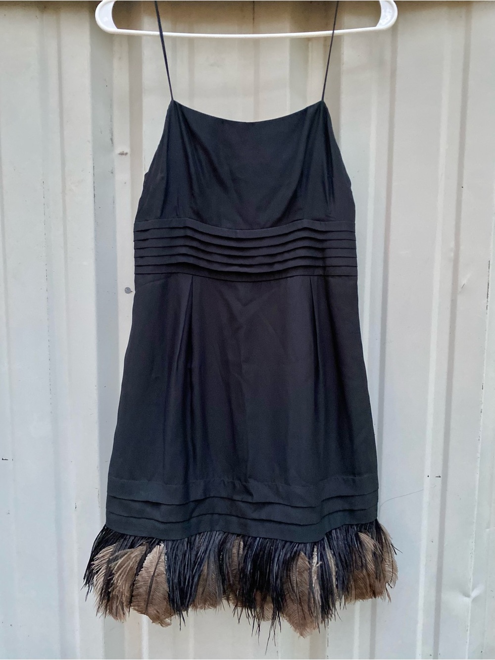 Vintage Y2K Juicy Couture Black 100% Silk Ostrich Feather Mini Dress Size 0
